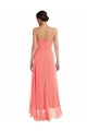 Coral Colher Sem Mangas Linha A Alto Baixo, Vestidos de Madrinha Online