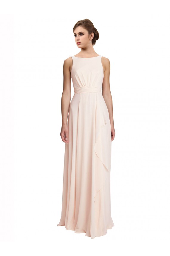 Creme Rosa Decote Alto Sem Mangas Costas em V Linha A Vestidos de Madrinha Online