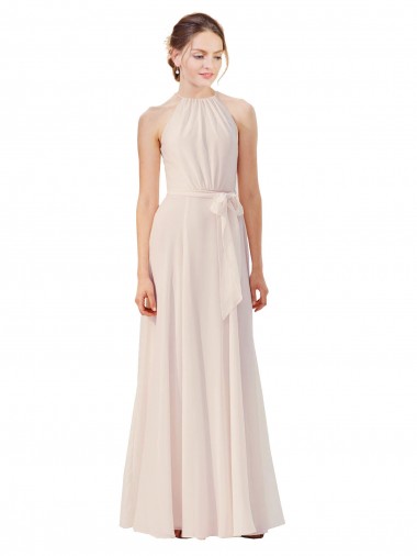 Creme Rosa Decote Alto Sem Mangas Linha A Vestidos de Madrinha Online