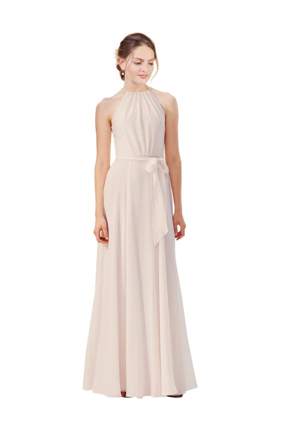 Creme Rosa Decote Alto Sem Mangas Linha A Vestidos de Madrinha Online
