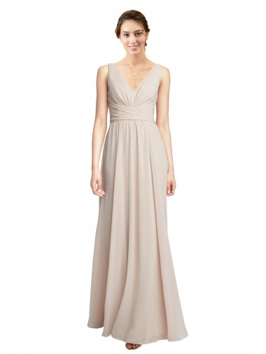 Creme Rosa Decote V Sem Mangas Linha A Vestidos de Madrinha Online