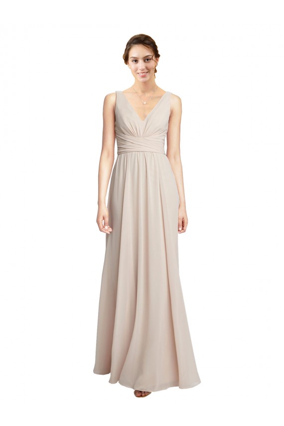 Creme Rosa Decote V Sem Mangas Linha A Vestidos de Madrinha Online