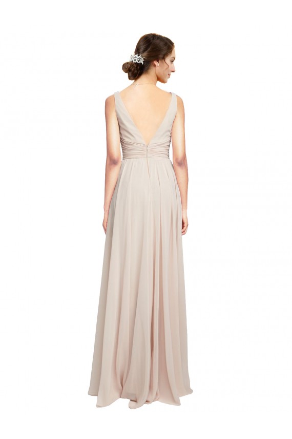 Creme Rosa Decote V Sem Mangas Linha A Vestidos de Madrinha Online