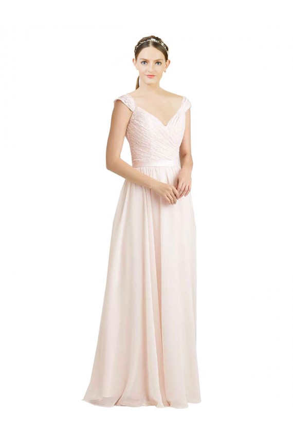Creme Rosa Amor Sem Mangas Costas em V Linha A Vestidos de Madrinha Online