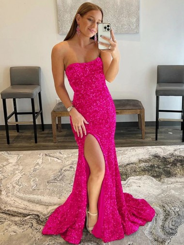 Fúcsia Sem alças Sem Mangas Bainha Vestidos de Festa Online