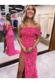Fúcsia Um Ombro Sem Mangas Bainha Vestidos de Festa Online