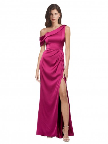 Fúcsia Um Ombro Sem Mangas Linha A Vestidos de Madrinha / Vestidos de Noite / Vestidos de Festa Online