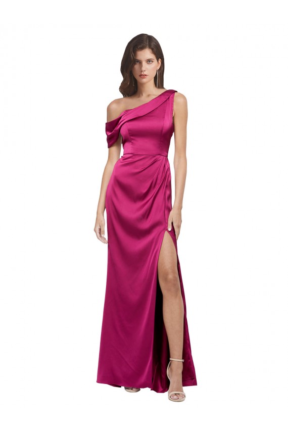 Fúcsia Um Ombro Sem Mangas Linha A Vestidos de Madrinha / Vestidos de Noite / Vestidos de Festa Online
