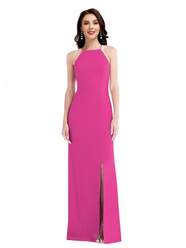 Fúcsia Decote Alto Sem Mangas Abrir de volta Trombeta Vestidos de Madrinha / Vestidos de Noite / Vestidos de Festa Online