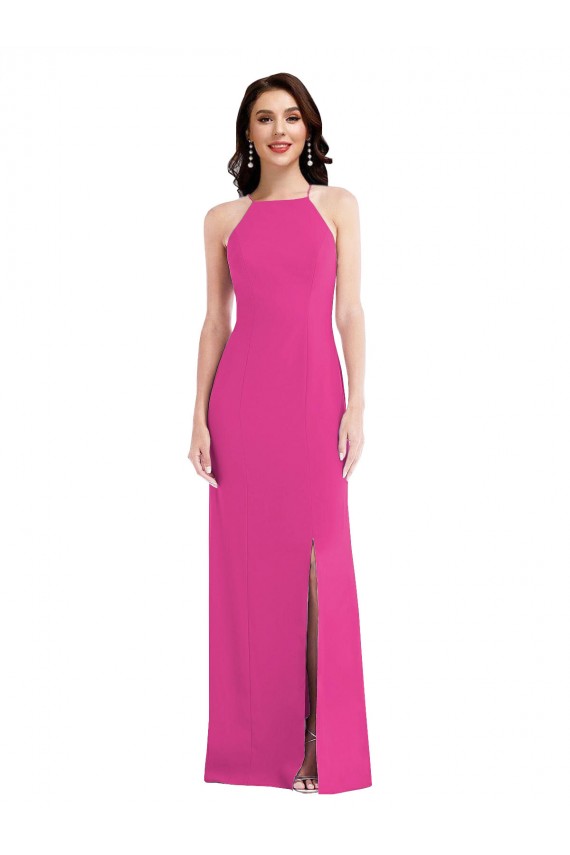 Fúcsia Decote Alto Sem Mangas Abrir de volta Trombeta Vestidos de Madrinha / Vestidos de Noite / Vestidos de Festa Online