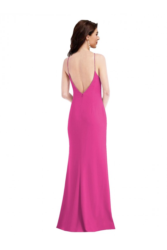 Fúcsia Decote Alto Sem Mangas Abrir de volta Trombeta Vestidos de Madrinha / Vestidos de Noite / Vestidos de Festa Online