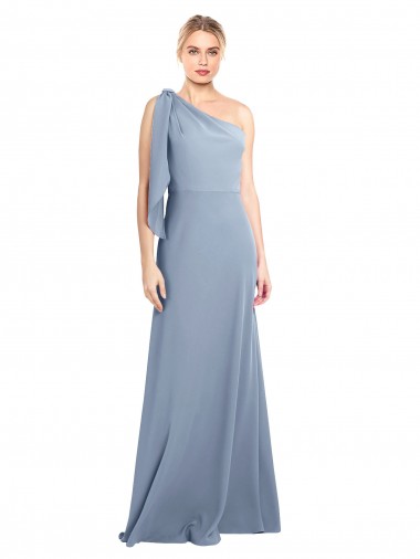 Fumo Azul Um Ombro Mangas Esvoaçantes Bainha Vestidos de Madrinha / Vestidos de Noite / Vestidos de Festa Online