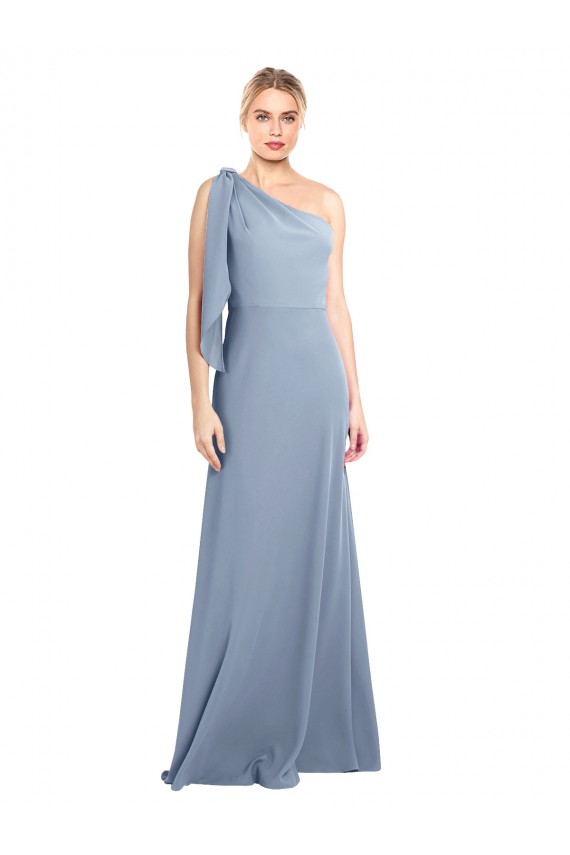 Fumo Azul Um Ombro Mangas Esvoaçantes Bainha Vestidos de Madrinha / Vestidos de Noite / Vestidos de Festa Online