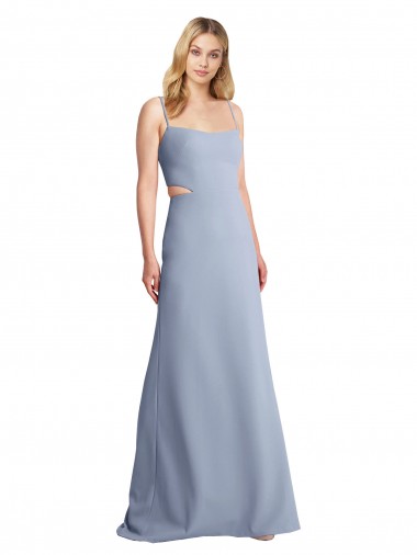 Fumo Azul Colher Sem Mangas Abrir de volta Linha A Vestidos de Madrinha / Vestidos de Festa Online