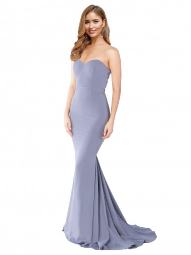 Fumo Azul Sem alças Sem Mangas Lombar Sereia Vestidos de Madrinha / Vestidos de Noite / Vestidos de Festa Online