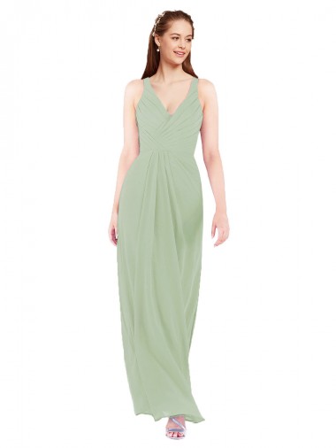 Fumo Verde Decote V Sem Mangas Buraco da fechadura Bainha Vestidos de Madrinha Online