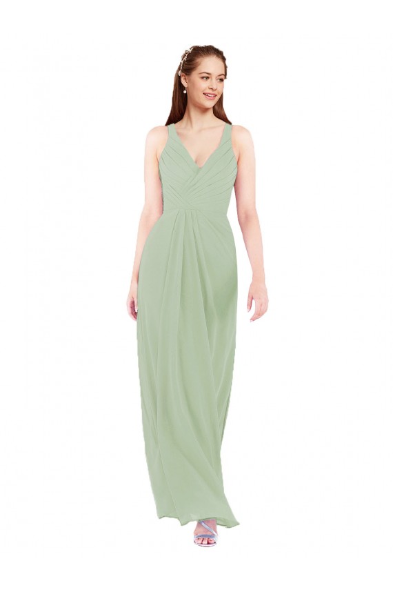 Fumo Verde Decote V Sem Mangas Buraco da fechadura Bainha Vestidos de Madrinha Online