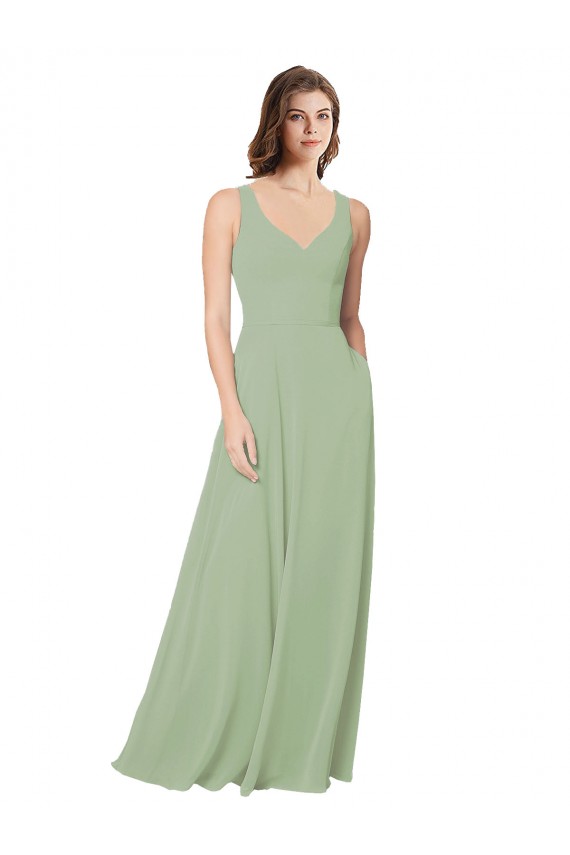 Fumo Verde Amor Sem Mangas Abrir de volta Linha A Vestidos de Madrinha Online