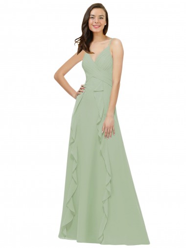 Fumo Verde Decote V Sem Mangas Linha A Vestidos de Madrinha Online