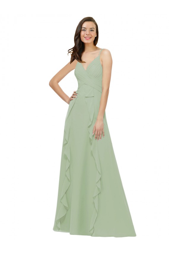 Fumo Verde Decote V Sem Mangas Linha A Vestidos de Madrinha Online