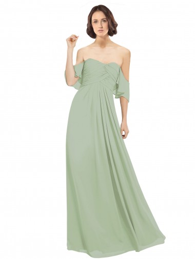 Fumo Verde Fora do Ombro Ombro Frio Linha A Vestidos de Madrinha Online