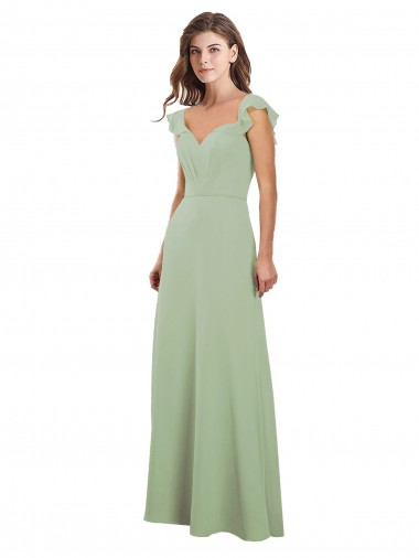 Fumo Verde Amor Mangas Curtas Lombar Linha A Vestidos de Madrinha Online