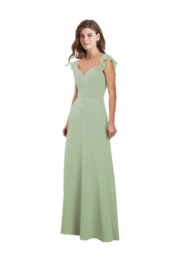 Fumo Verde Amor Mangas Curtas Lombar Linha A Vestidos de Madrinha Online