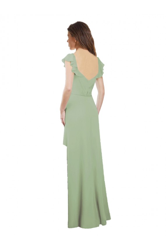 Fumo Verde Amor Mangas Curtas Lombar Linha A Vestidos de Madrinha Online