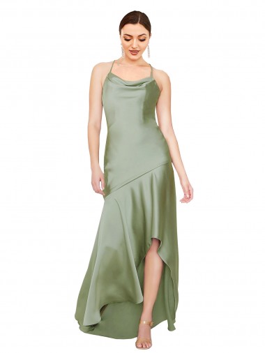Fumo Verde Decote Capuz Sem Mangas Criss Cruz Linha A Vestidos de Madrinha / Vestidos de Noite / Vestidos de Festa Online