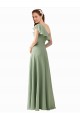 Fumo Verde Um Ombro Mangas Esvoaçantes Linha A Vestidos de Madrinha Online