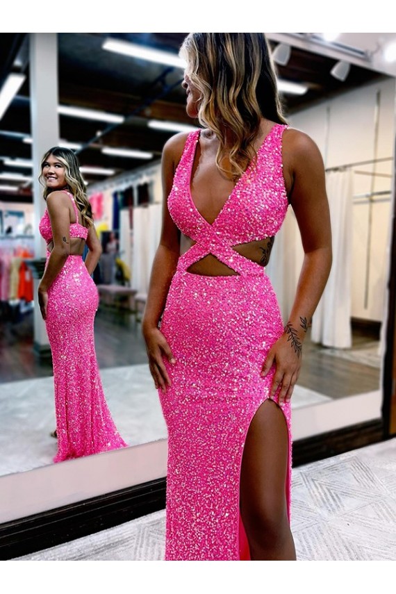  Decote V Sem Mangas Bainha Vestido de Festa / Vestido de Madrinha Online