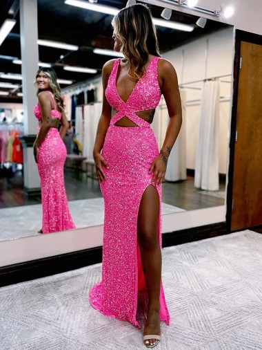  Decote V Sem Mangas Bainha Vestido de Festa / Vestido de Madrinha Online