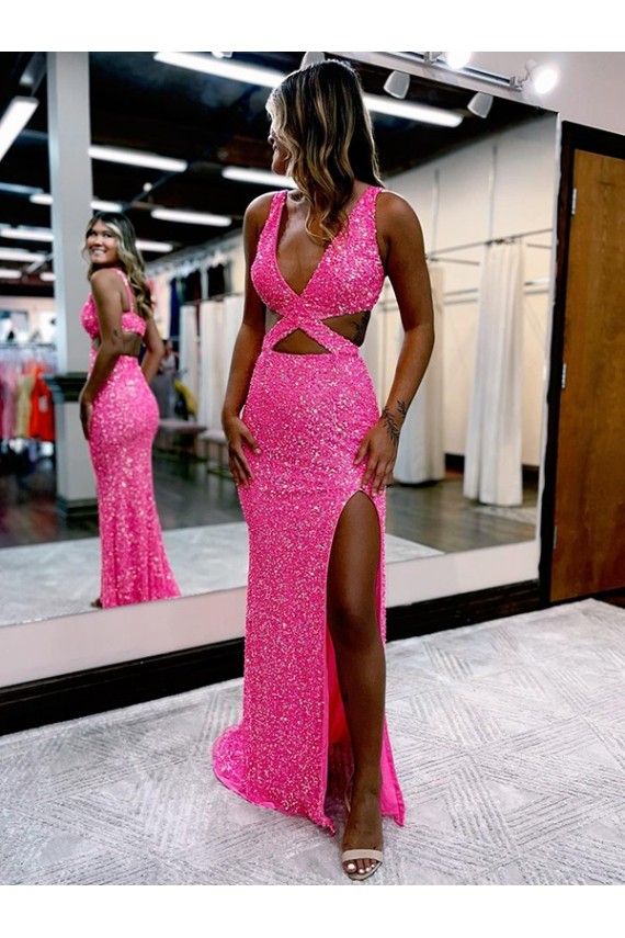  Decote V Sem Mangas Bainha Vestido de Festa / Vestido de Madrinha Online