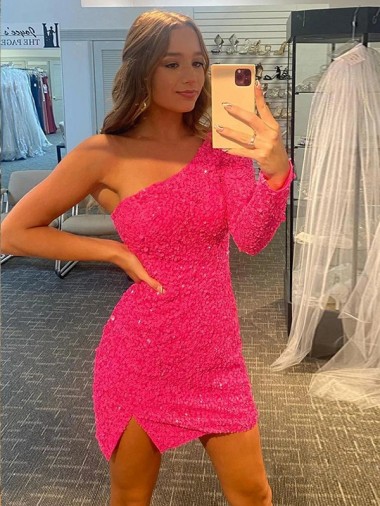  Um Ombro Mangas Compridas Bainha Vestidos de Festa Online