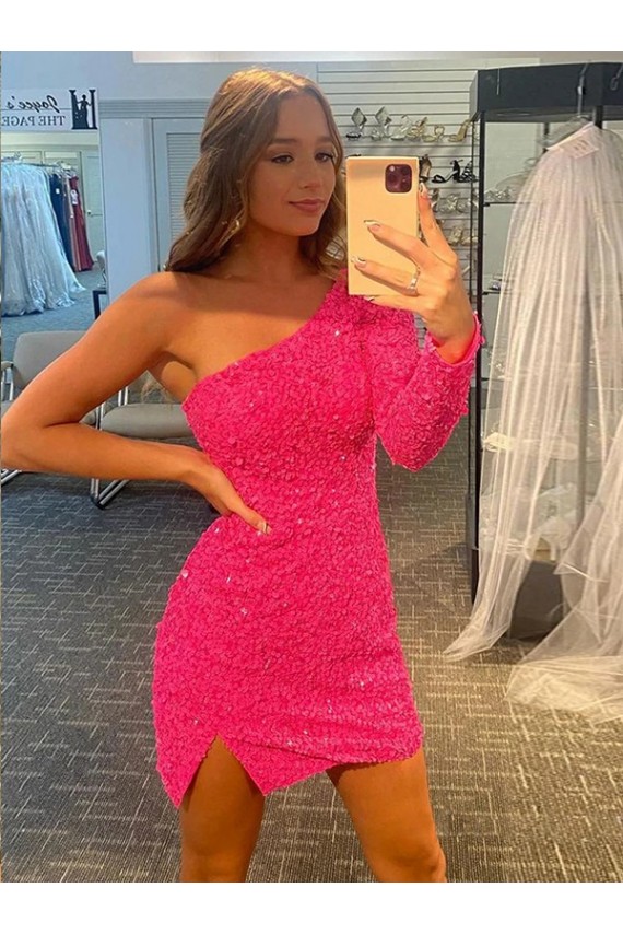  Um Ombro Mangas Compridas Bainha Vestidos de Festa Online