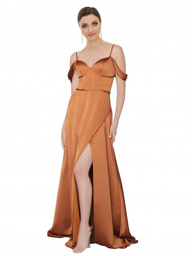 Laranja Amor Ombro Frio Lombar Linha A Vestidos de Madrinha / Vestidos de Noite / Vestidos de Festa Online
