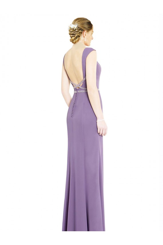 Lavanda Escura Decote Alto Sem Mangas Lombar Linha A Vestidos de Madrinha Online