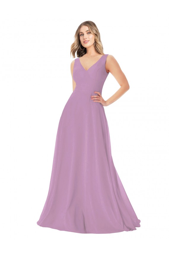 Lavanda Escura Decote V Sem Mangas Linha A Vestidos de Madrinha Online