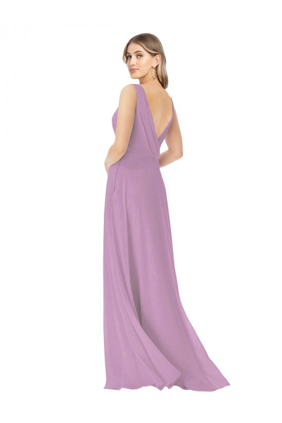 Lavanda Escura Decote V Sem Mangas Linha A Vestidos de Madrinha Online