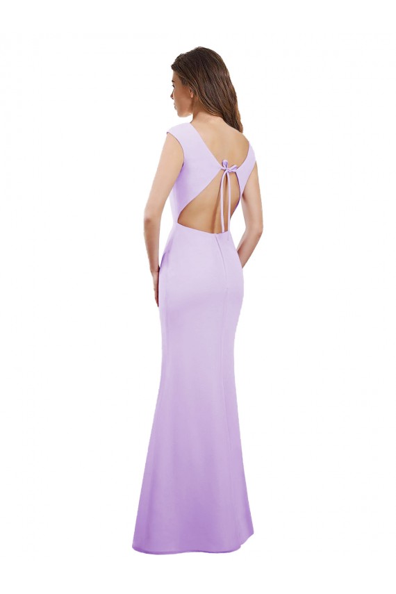 Lilás Decote redondo Mangas Curtas Abrir de volta Coluna Vestidos de Madrinha Online