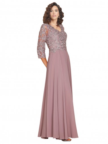  Decote V Mangas Compridas Linha A Vestidos de Madrinha / Vestidos de Festa Online