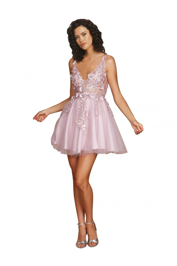  Decote V Sem Mangas Costas em V Linha A Vestidos de Madrinha / Vestidos de Cocktail / Vestidos de Homecoming Online