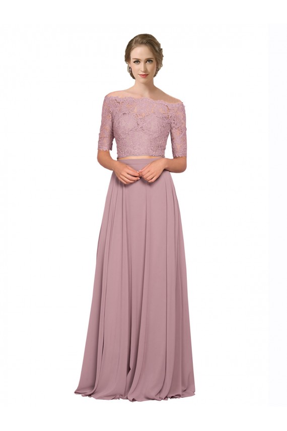  Fora do Ombro Mangas Curtas Linha A Vestidos de Madrinha / Vestidos de Festa Online