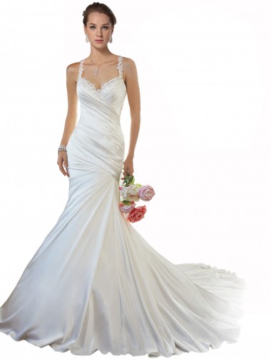 Marfim Amor Sem Mangas Sereia Vestido de Noiva Simples Online