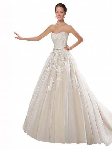 Marfim & Champanhe Sem alças Sem Mangas Linha A Vestido de Noiva Online