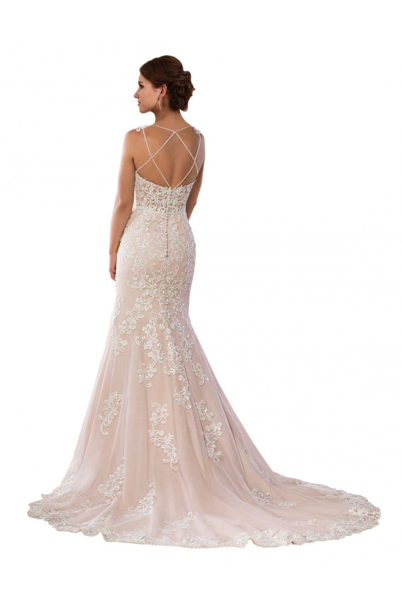 Marfim & Champanhe Alças finas Sem Mangas Sereia Vestidos de Noiva Boho Online