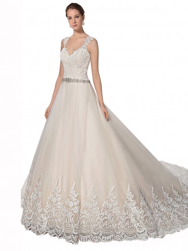 Marfim & Champanhe Amor Sem Mangas Linha A Longo Vestidos de Noiva Online