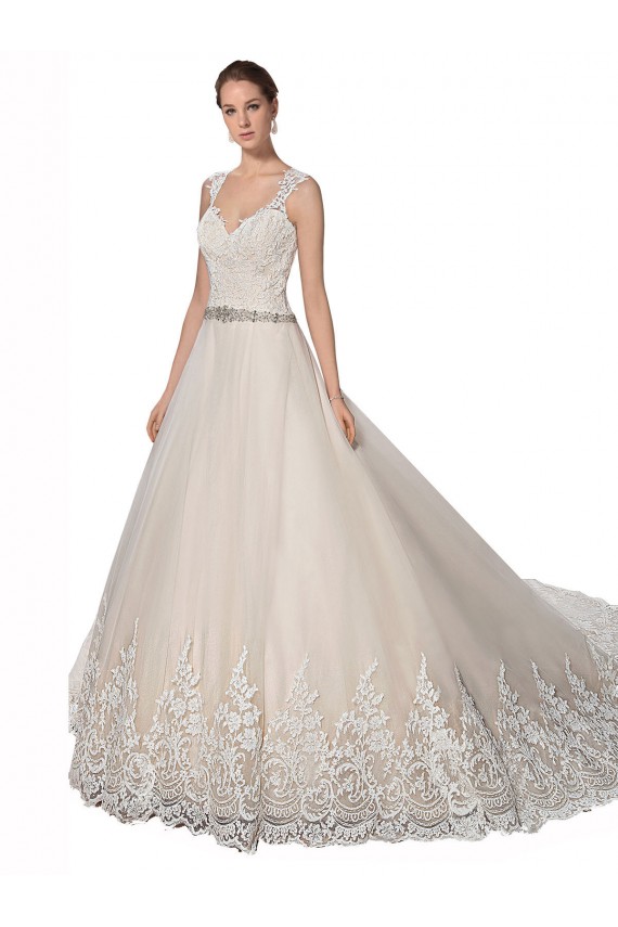 Marfim & Champanhe Amor Sem Mangas Linha A Longo Vestidos de Noiva Online