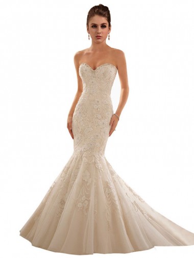 Marfim & Champanhe Amor Sem Mangas Sereia Vestido de Noiva Online