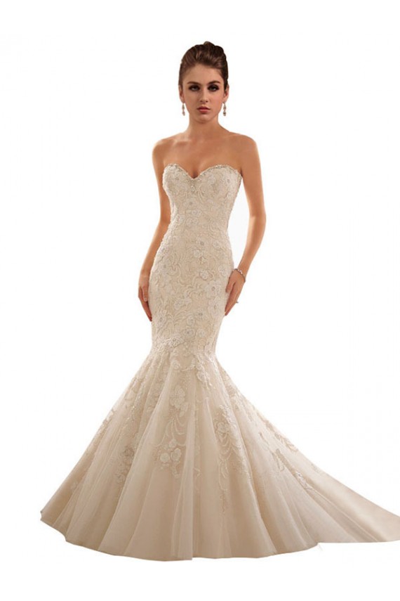 Marfim & Champanhe Amor Sem Mangas Sereia Vestido de Noiva Online